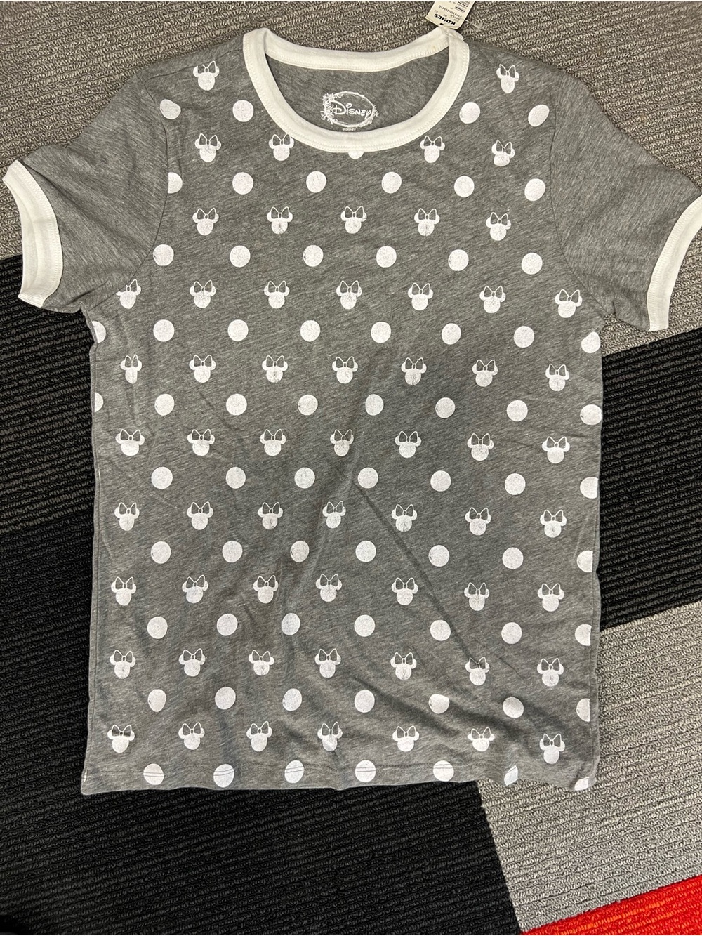 Disney Gray Minnie Mouse Polka Dot Short Sleeve Tee